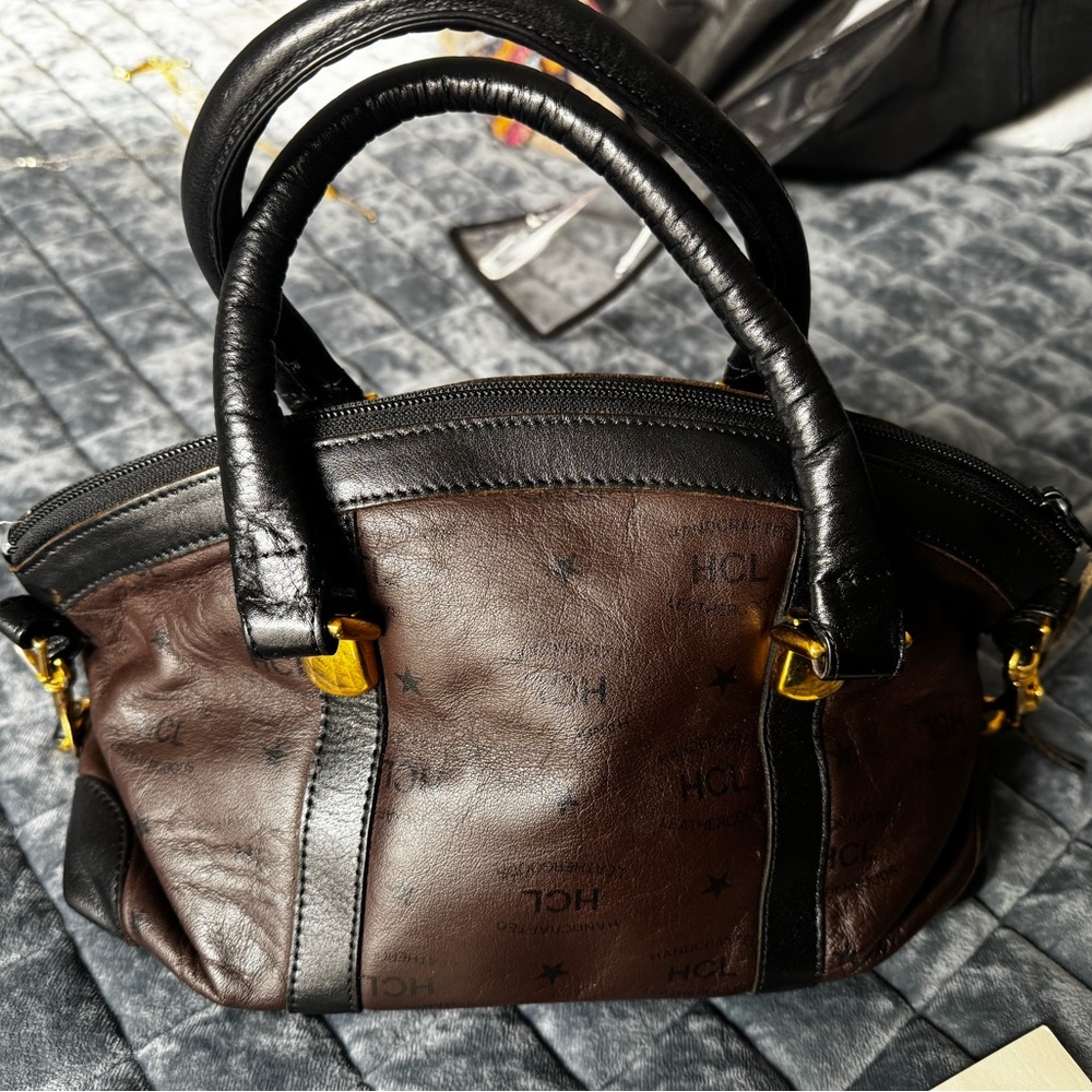 HCL Brown and Black Leather Handbag